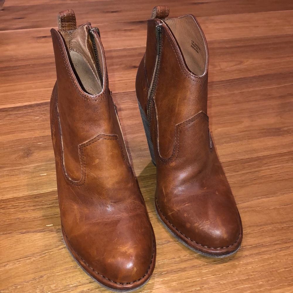 Cognac Frye Leather Booties